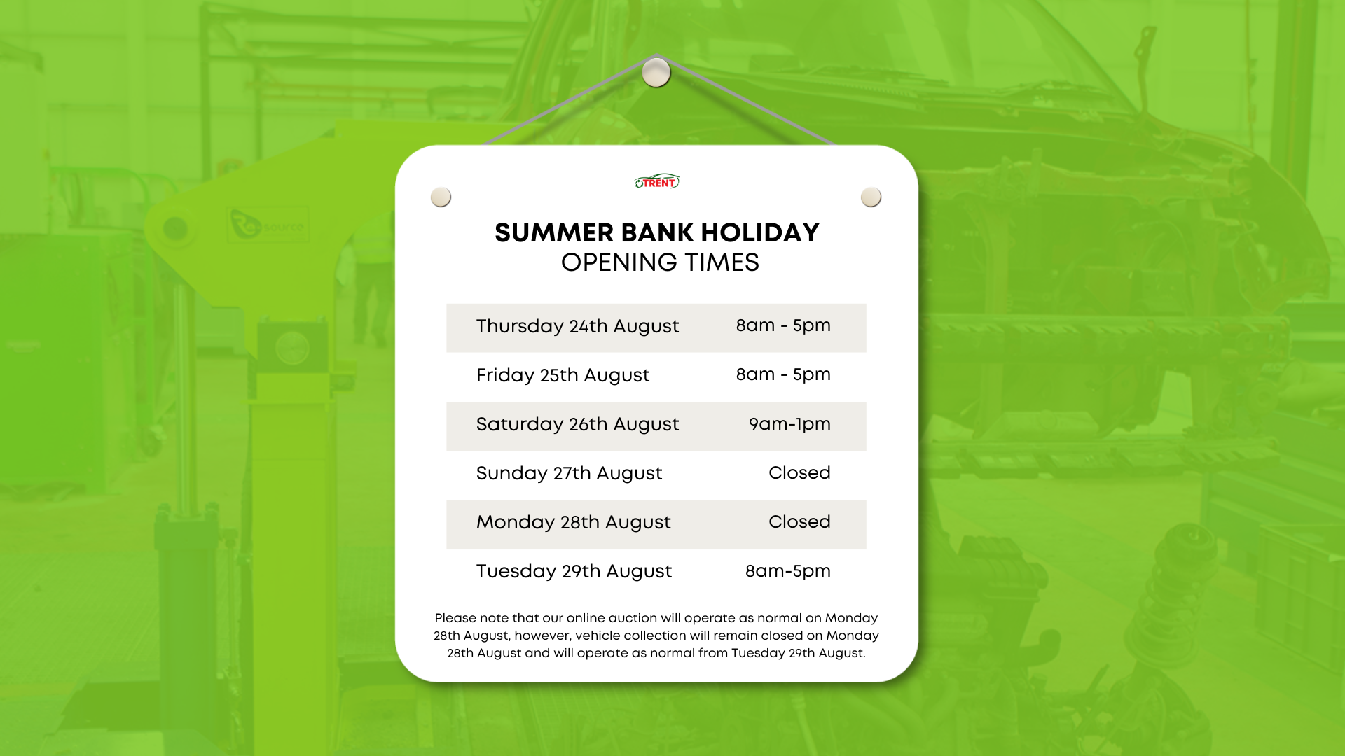 August Bank Holiday Opening Times